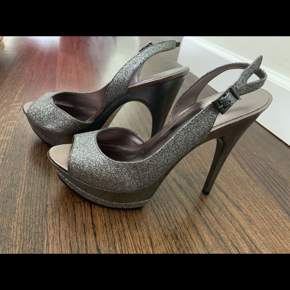 Metallic high heel sandal
